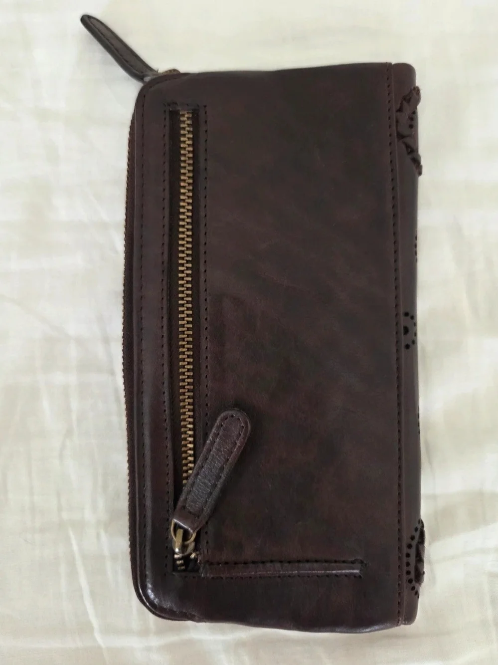 Women’s Brown Leather Zip Wallet with Decorative Studs